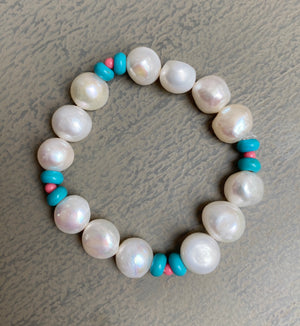 LARGE FRESHWATER PEARL TURQUOISE BRACELET